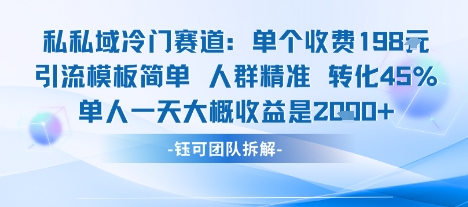 私域冷门赛道单个收费198米引流模板简单人群精准 45%的转化率单人一天大概收益多张-知行客