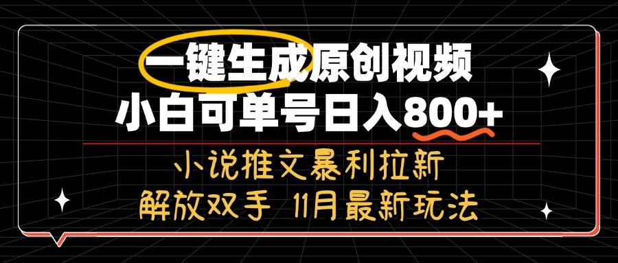 （13215期）11月最新玩法小说推文暴利拉新，一键生成原创视频，小白可单号日入800+…-知行客