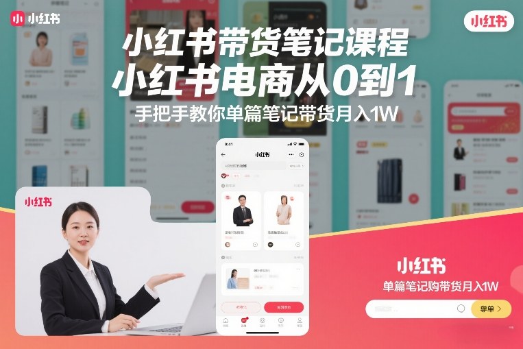 小红书带货笔记课程，小红书电商从0到1，手把手教你单篇笔记带货月入1W-知行客