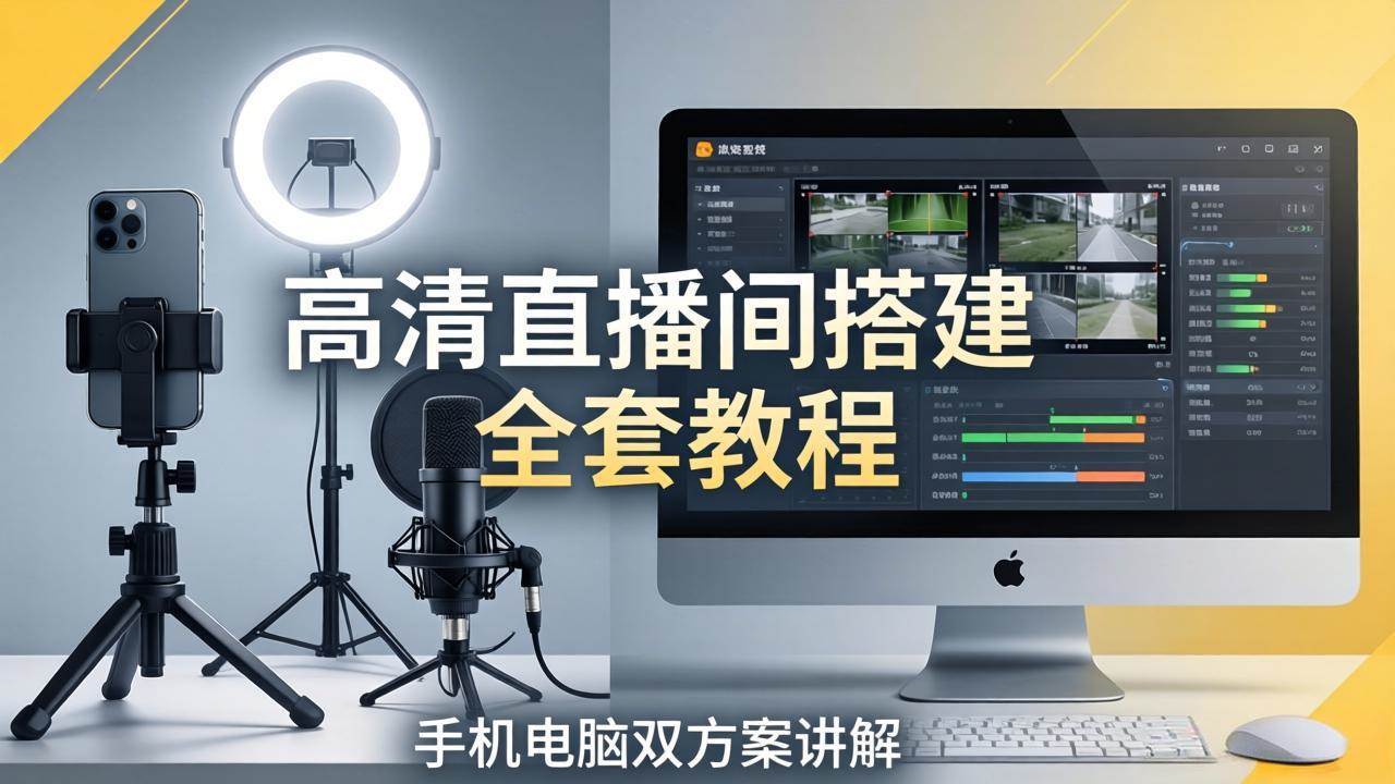 （18104期）高清直播间搭建全套教程，手机电脑双方案讲解，设备选型调试多机位实操教学-知行客