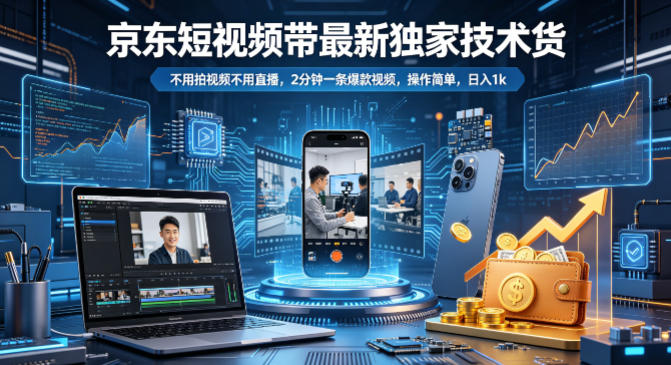 京东短视频带货最新独家技术，不用拍视频不用直播，2分钟一条爆款视频，操作简单，日入1k+【揭秘】-知行客