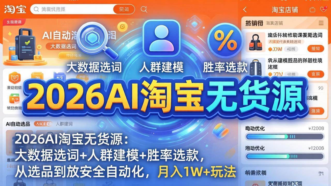 （18110期）2026AI淘宝无货源-4月19更新：大数据选词+人群建模+胜率选款，从选品到放大全自动化，月入1W+-知行客