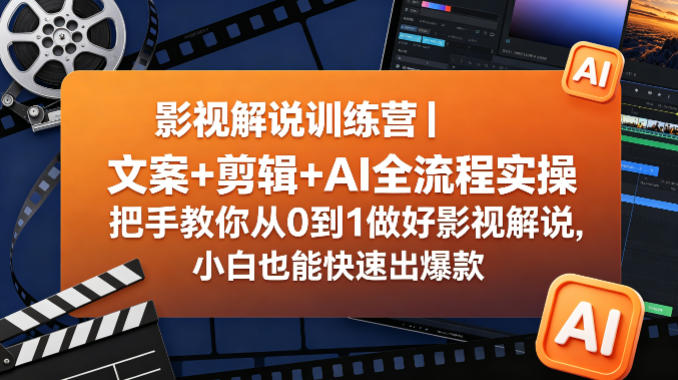 影视解说训练营｜文案+剪辑+AI全流程实操，把手教你从0到1做好影视解说，小白也能快速出爆款-知行客