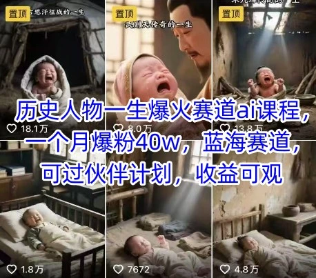 【精】历史人物一生爆火赛道ai课程，一个月爆粉40w，蓝海赛道，可过伙伴计划，收益可观 | 资源下载 - 知行客-知行客