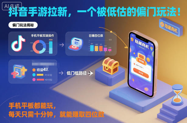 抖音手游拉新，一个被低估的偏门玩法！手机平板都能玩，每天只需十分钟，就能賺取四位数【揭秘】-知行客