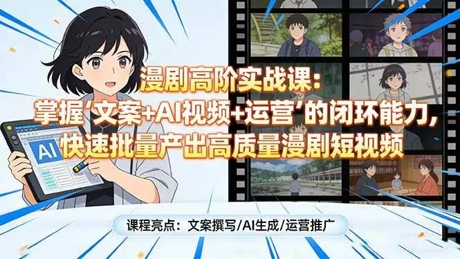 【精】漫剧高阶实战课：掌握“文案+AI视频+运营”的闭环能力，快速批量产出高质量漫剧短视频-知行客