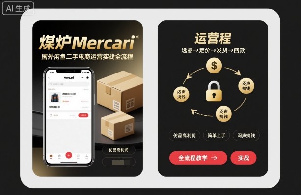 煤炉Mercari国外闲鱼二手电商运营实战全流程，仿品高利润，简单上手，闷声搞钱-知行客