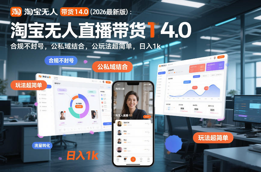 淘宝无人直播带货14.0（2026最新版）：合规不封号，公私域结合，玩法超简单，日入1k+【揭秘】-知行客