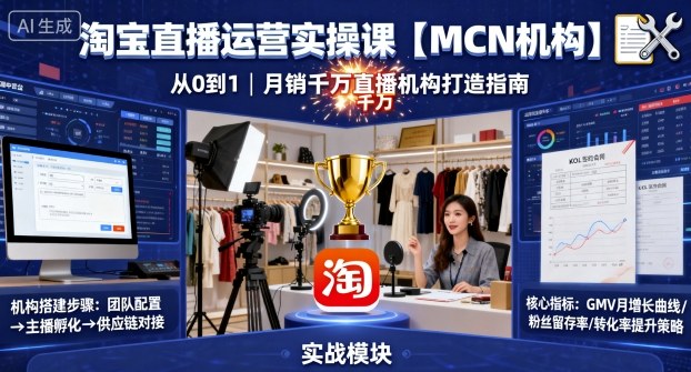 淘宝直播运营实操课【MCN机构】，从0到1做一家月销千W的直播机构 | 资源下载 - 知行客-知行客