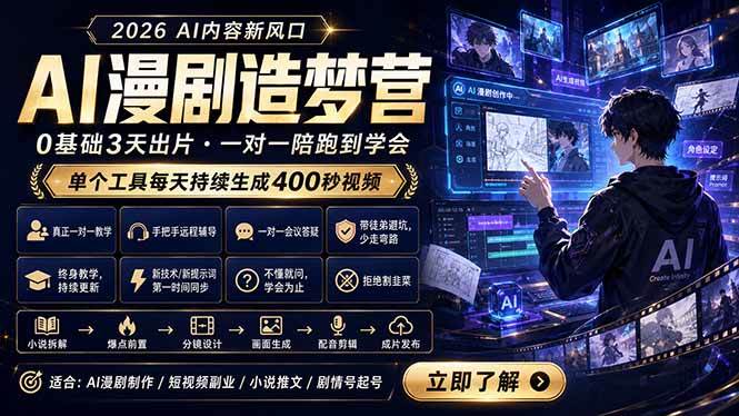 （18568期）AI漫剧造梦营：0基础3天出片，单个工具每天持续生成400秒视频-知行客