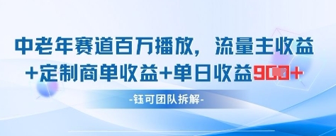 中老年赛道百万播放+流量主收益+定制收益，单日收益9张-知行客