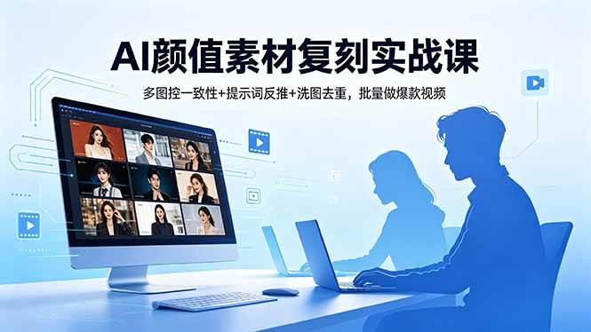 【精】AI颜值素材复刻实战课，多图控一致性+提示词反推+洗图去重，批量做爆款视频-知行客