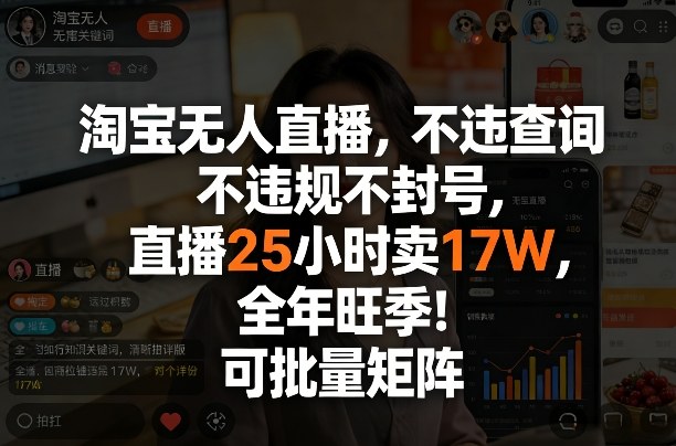 淘宝无人直播，不违规不封号，直播25小时卖17W，全年旺季！可批量矩阵【揭秘】-知行客
