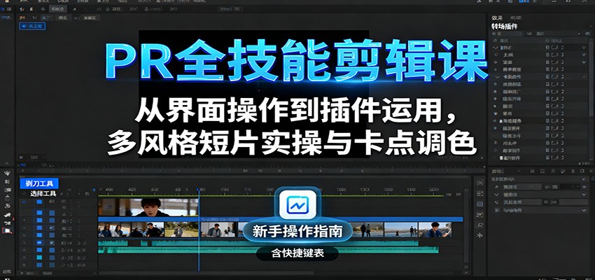 PR全技能剪辑课：从界面操作到插件运用，多风格短片实操与卡点调色-知行客