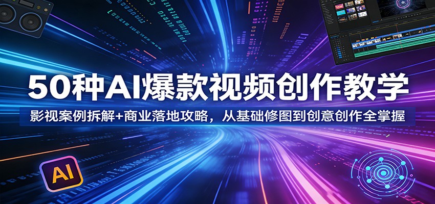 50种AI爆款视频创作教学：影视案例拆解+商业落地攻略，从基础修图到创意创作全掌握 | 资源下载 - 知行客-知行客