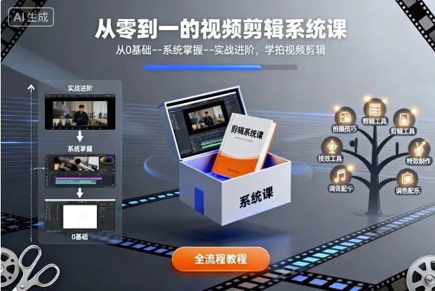 【精】从零到一的视频剪辑系统课，从0基础–系统掌握–实战进阶，学拍视频剪辑-知行客