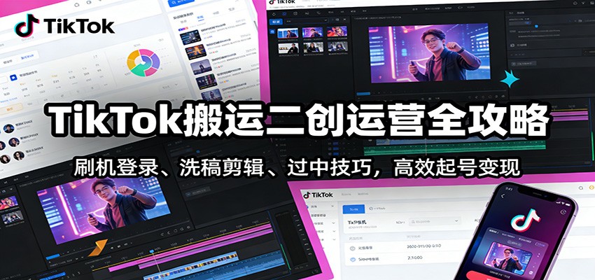 TikTok搬运二创运营全攻略：刷机登录、洗稿剪辑 、过中技巧，高效起号变现-知行客
