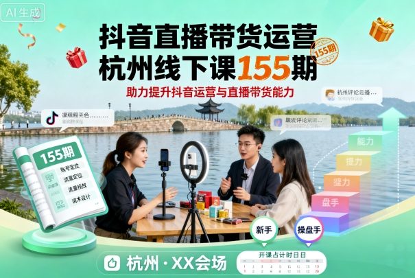 抖音直播带货运营杭州线下课155期，助力提升抖音运营与直播带货能力-知行客