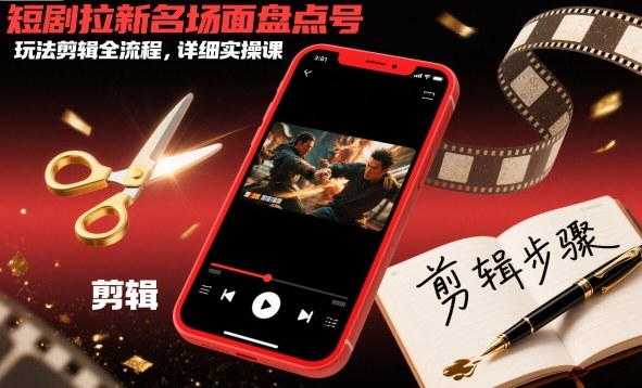 短剧拉新名场面盘点号玩法剪辑全流程，详细实操课-知行客
