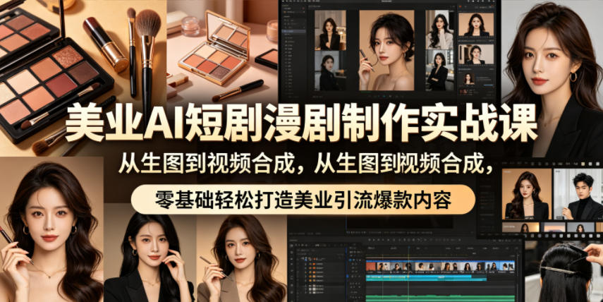 美业AI短剧漫剧制作实战课，从生图到视频合成，零基础轻松打造美业引流爆款内容-知行客