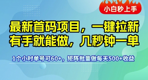 最新首码项目，一键拉新有手就能做，几秒钟一单，1个小时单号可60+，矩阵批量做每天5张【揭秘】-知行客