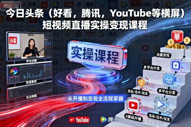 今日头条(好看，腾讯，YouTube等横屏)短视频直播实操变现课程-知行客