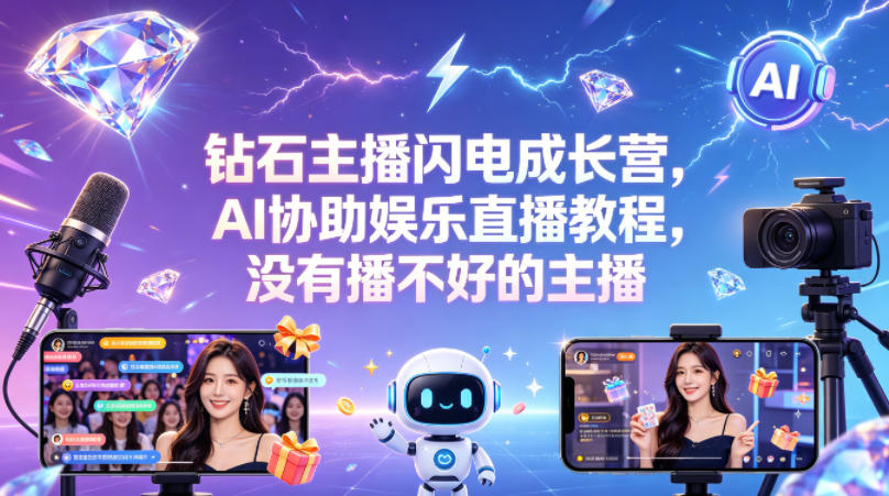 钻石主播闪电成长营，Al协助娱乐直播教程，没有播不好的主播-知行客