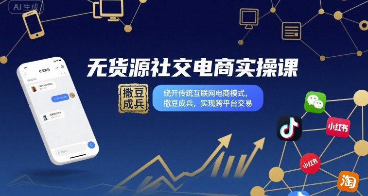无货源社交电商实操课，绕开传统互联网电商模式，撒豆成兵，实现跨平台交易-知行客