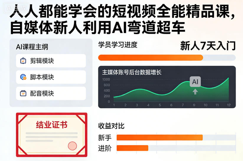 人人都能学会的短视频全能精品课，自媒体新人利用AI弯道超车-知行客