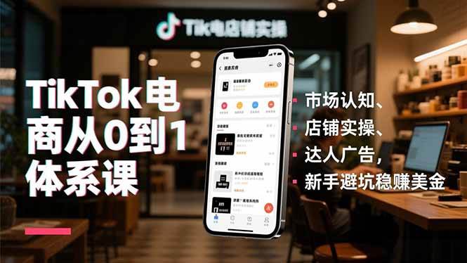 （16818期）TikTok电商从0到1体系课，市场认知、店铺实操、达人广告，新手避坑稳赚美金-知行客