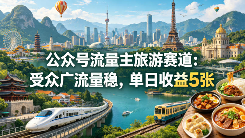 公众号流量主之旅游赛道，受众广+流量稳，平均单日收益5张+-知行客