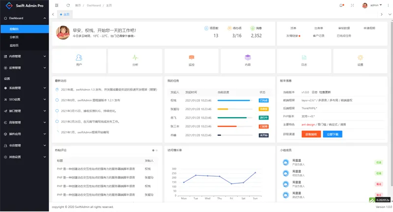 swiftadmin(基于ThinkPHP6 + Layui的开源后台管理系统框架)-知行客