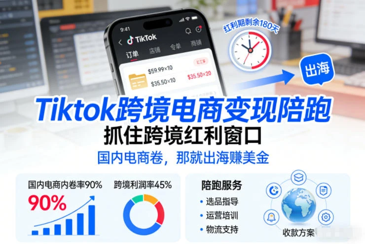【精】Tiktok跨境电商变现陪跑，抓住跨境红利窗口，国内电商卷，那就出海賺美金-知行客
