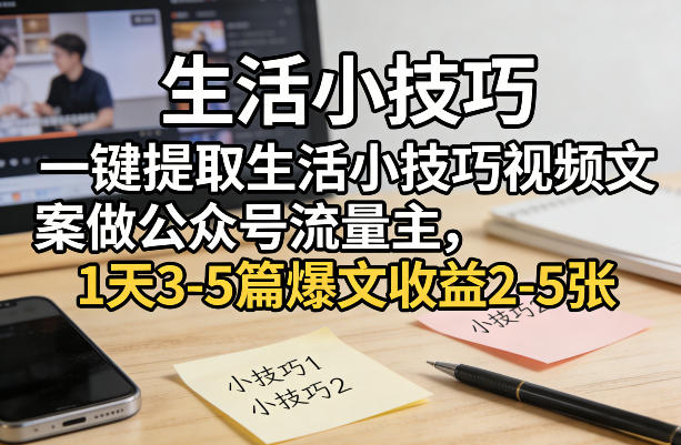 一键提取生活小技巧视频文案做公众号流量主，1天3-5篇爆文收益2-5张-知行客