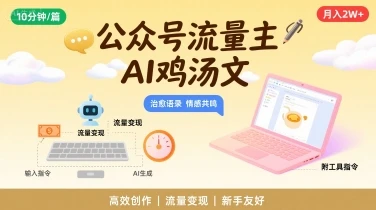 公众号流量主，用AI写鸡汤文，10分钟一篇，最高月入2W【附工具指令】-知行客