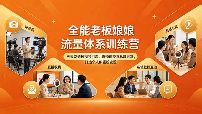 （18187期）全能老板娘流量体系训练营，三天吃透短视频引流、直播成交与私域运营，打造个人IP轻松变现-知行客