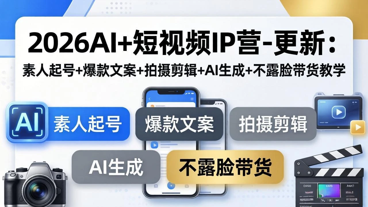 【精】2026AI+短视频IP营-更新：素人起号+爆款文案+拍摄剪辑+AI生成+不露脸带货教学-知行客