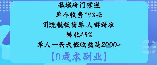 私域冷门赛道:单个收费198米引流模板简单人群精准转化45%单人一天大概收益是1k+-知行客