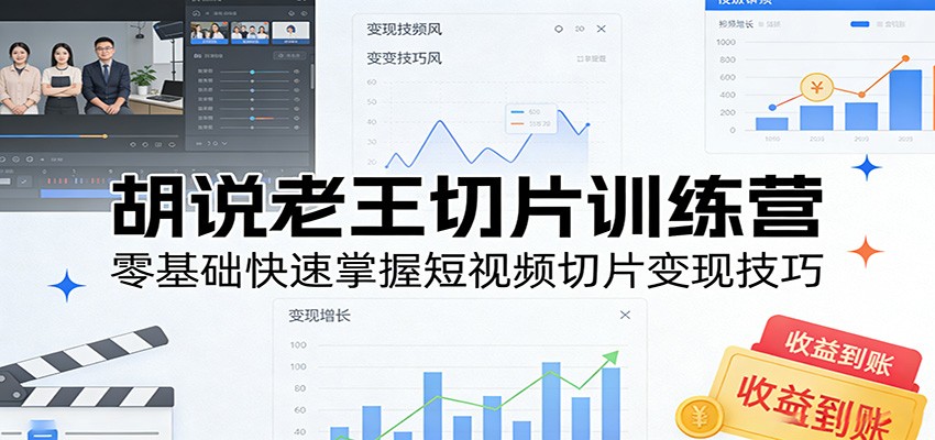胡说老王切片训练营，零基础快速掌握短视频切片变现技巧-知行客