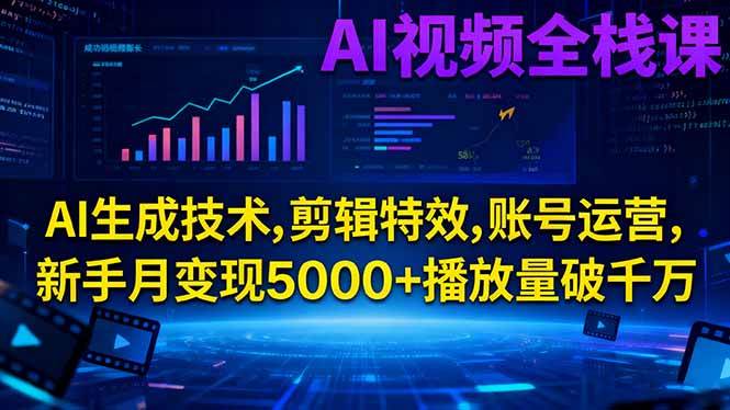 （16603期）AI视频全栈课:AI生成技术,剪辑特效,账号运营,新手月变现5000+播放量破千万-知行客
