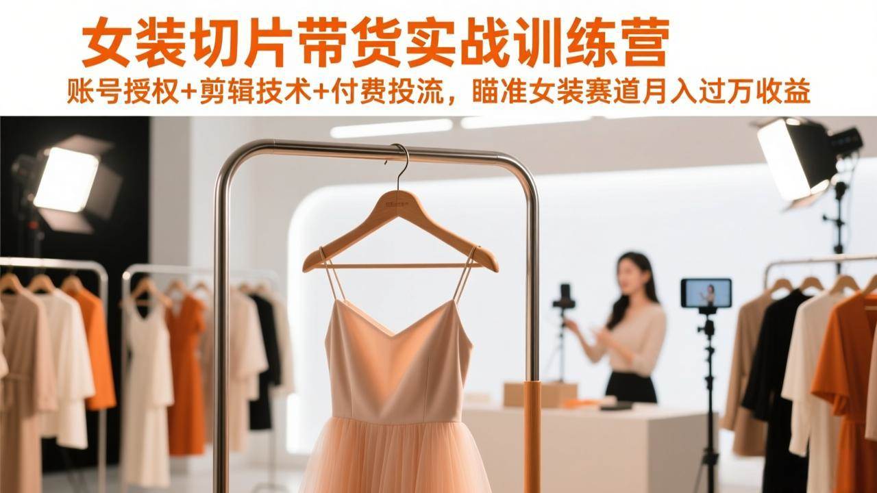 （17357期）女装切片带货实战训练营，账号授权+剪辑技术+付费投流，瞄准女装赛道月入过万收益-知行客