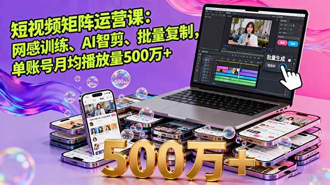 （16168期）短视频矩阵运营课：网感训练、AI智剪、批量复制，单账号月均播放量500万+-知行客