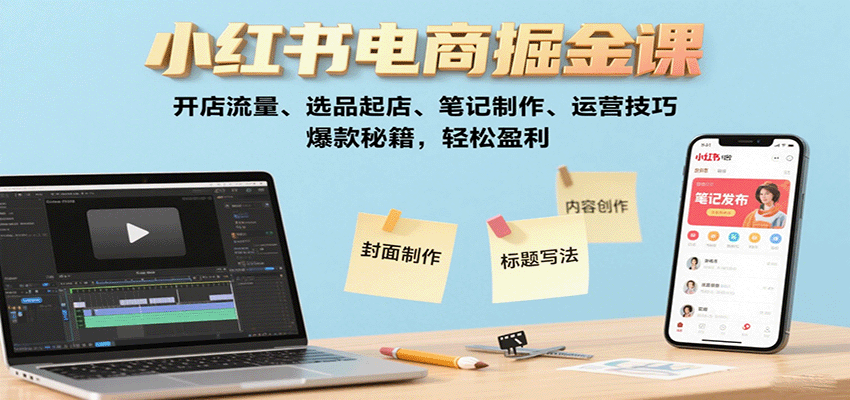 小红书电商掘金课：开店流量、选品起店、笔记制作、运营技巧，爆款秘籍，轻松盈利-知行客