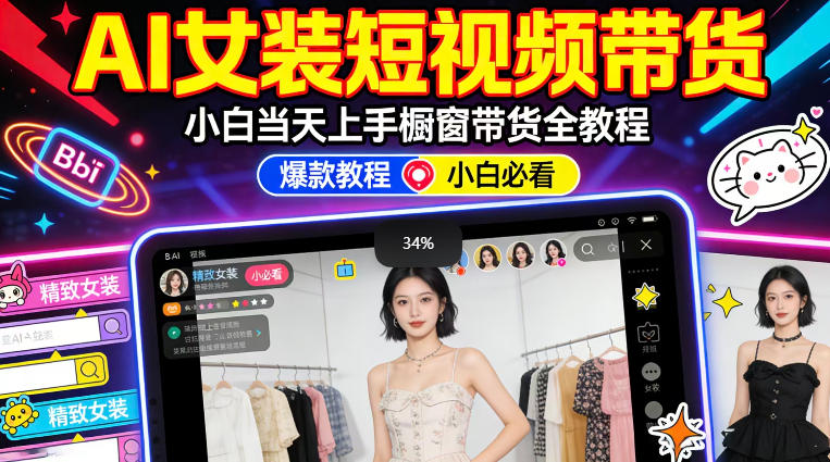 AI女装短视频橱窗带货：小白零门槛当天上手，高佣金爆款轻松賺！-知行客