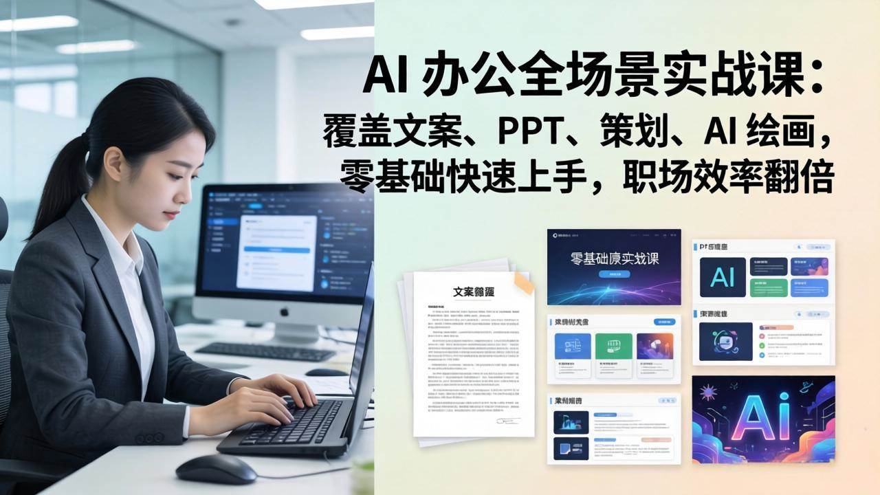 （17732期） AI 办公全场景实战课：覆盖文案、PPT、策划、AI 绘画，零基础快速上手，职场效率翻倍-知行客