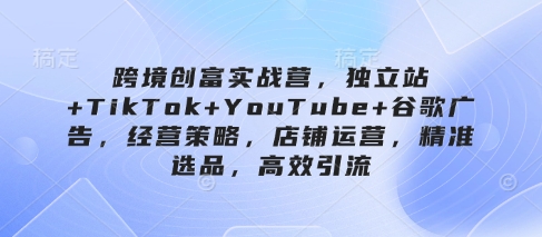 跨境创富实战营，独立站+TikTok+YouTube+谷歌广告，经营策略，店铺运营，精准选品，高效引流-知行客