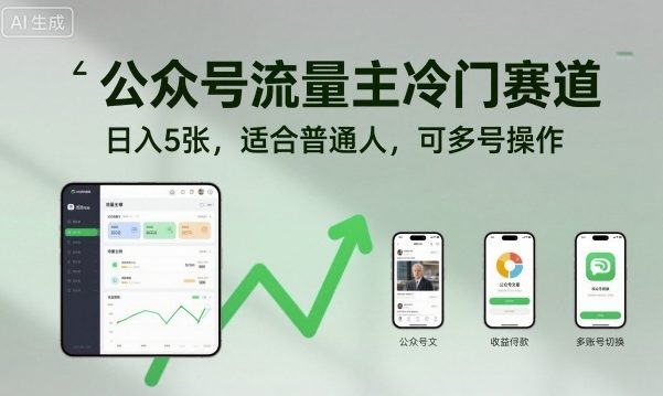 公众号流量主冷门赛道，日入5张，适合普通人，可多号操作-知行客