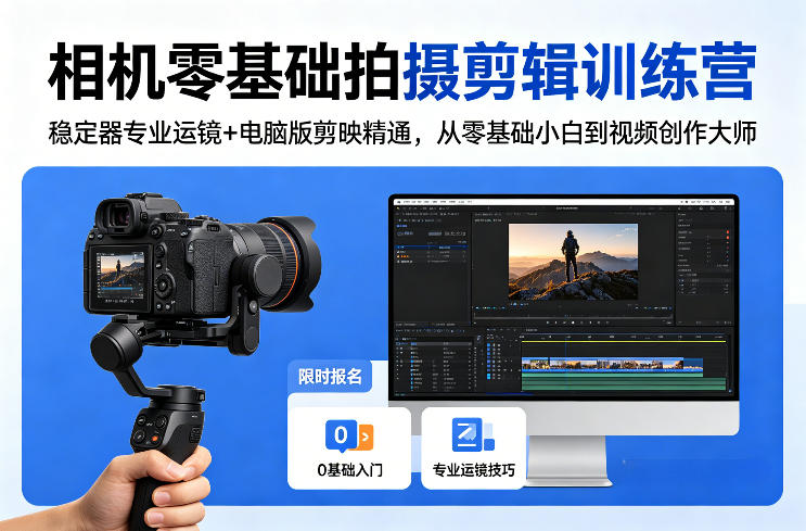 相机零基础拍摄剪辑训练营：稳定器专业运镜+电脑版剪映精通，从零基础小白到视频创作大师-知行客