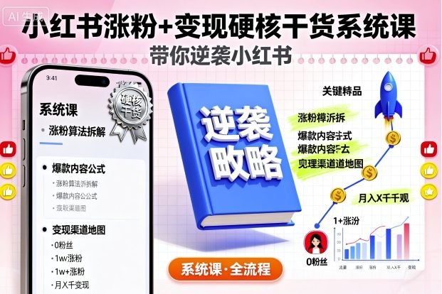 小红书涨粉+变现硬核干货系统课，带你逆袭小红书-知行客