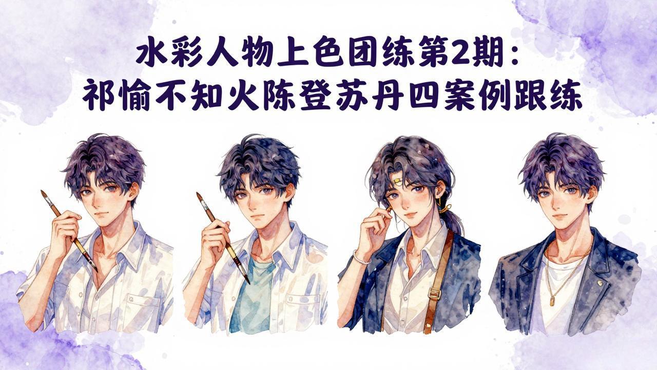 水彩人物上色团练第2期：祁煜不知火陈登苏丹四案例跟练，手把手提升绘画能力-知行客